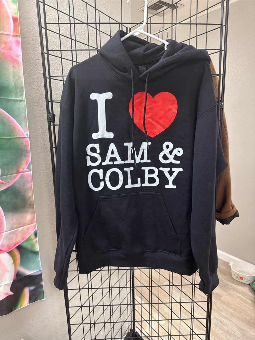 Black I Heart Sam & Colby Graphic Hoodie - Men size L pit 24” L 27”